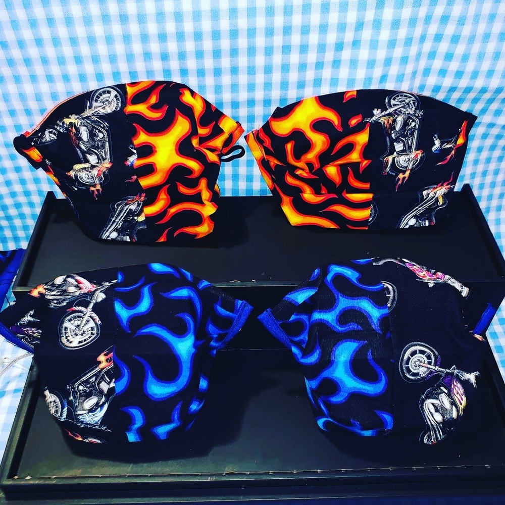 Half motorcycles half flames face mask